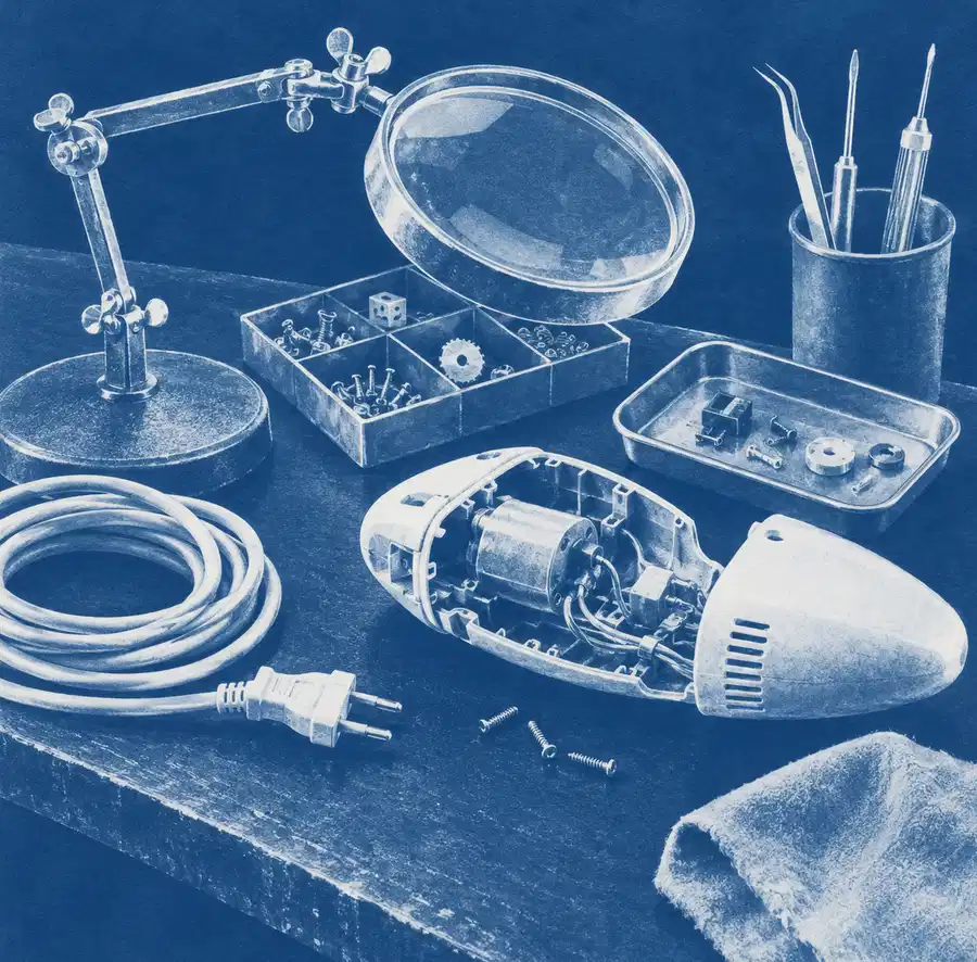 Illustration of repair businesses equipment and workspace
